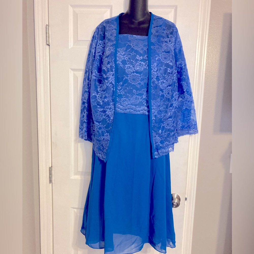 Blue chiffon/lace dressy ensemble sz 16 nwt